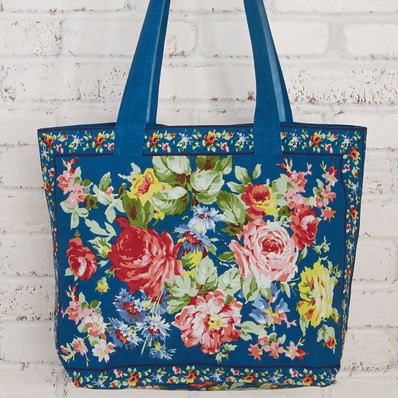 April Cornell Cottage Rose Tote Bag NWT Blue - Picture 2 of 2